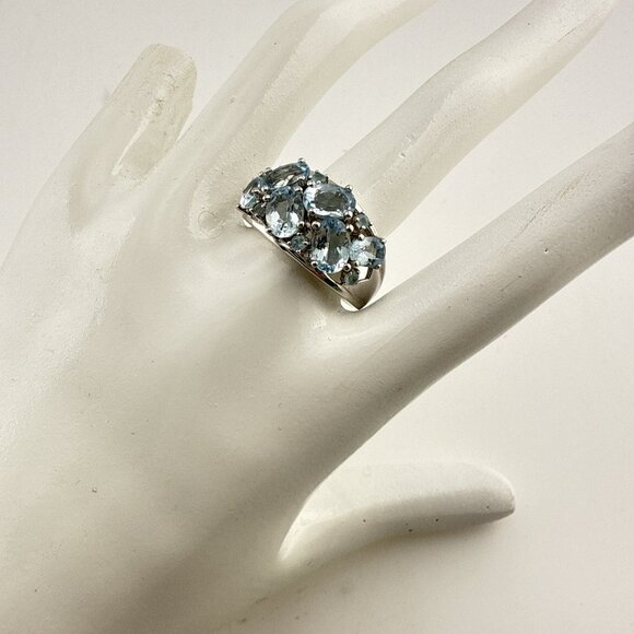 Chuck Clemency Sterling Silver Ring Blue Gemstone Oval Cluster STS size 9 QVC - Picture 14 of 14
